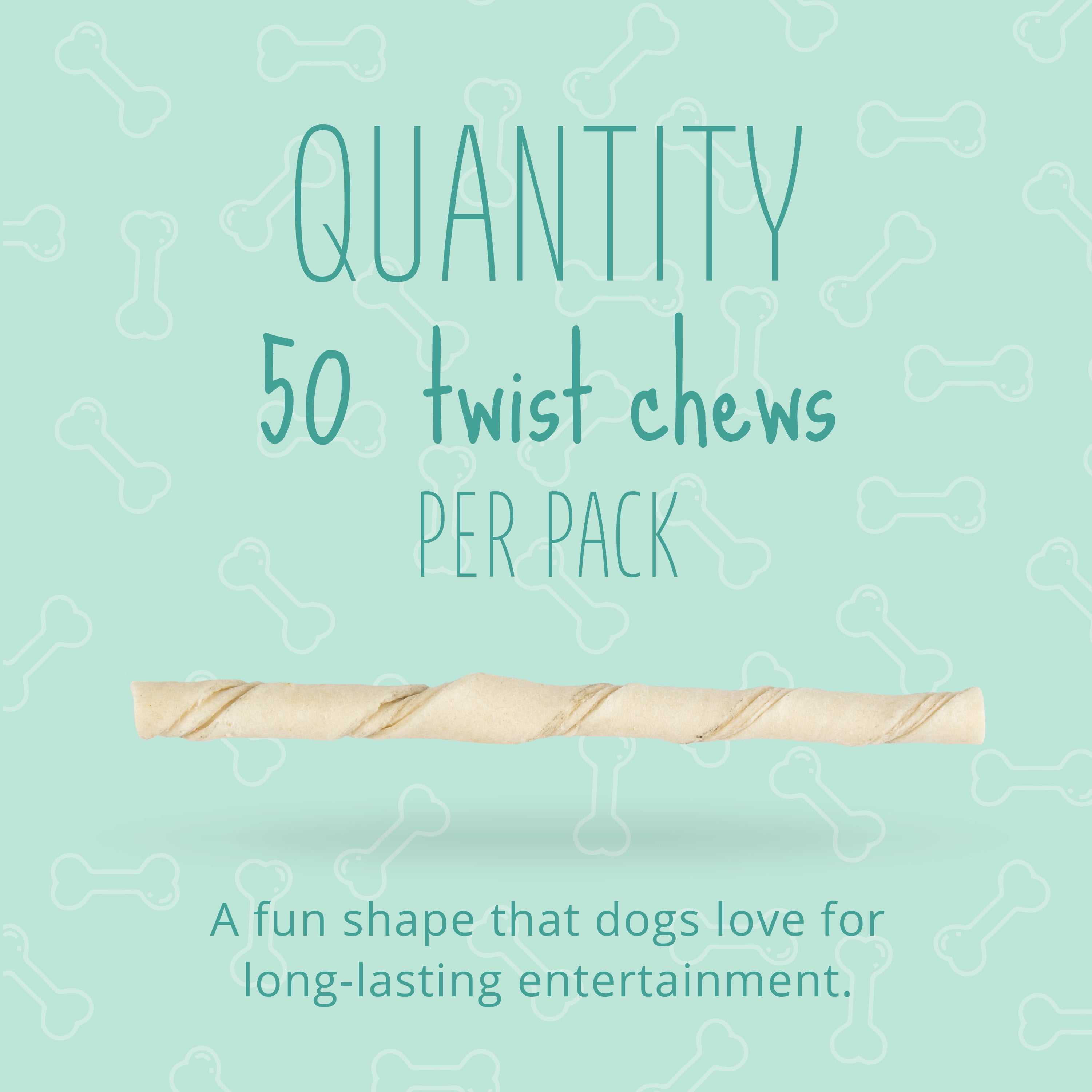 Better Belly Fresh Breath Dental Twist Sticks, Highly Digestible Rawhide Dental Chews, 50 Count