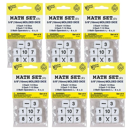 Koplow Games Whole Number Dice Set, 8 Per Pack, 6 Packs