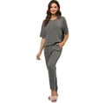 thumbnail image 2 of Womens 2 Piece Pajama Set Soft Short Sleeve Top With Pants Round Neck Casual Sleepwear Pajamas Set S-2xL, 2 of 9