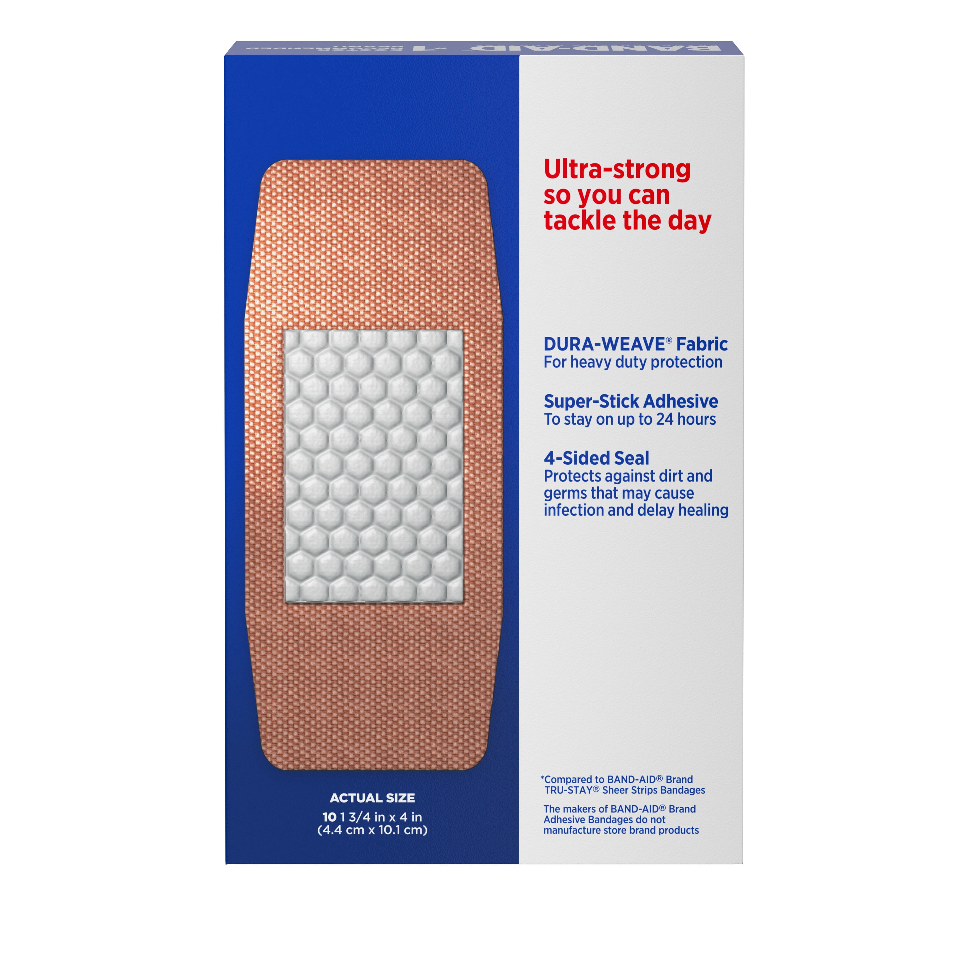 Band-Aid Brand Tough Strips Adhesive Bandage, Extra Large Size, 10 ct (Pack of 4)