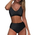 thumbnail image 3 of Huesdet Women High Waisted Bikini Sets Tummy Control Swimsuits Color Block Two Piece Drawstring Bathing Suit(Black,L), 3 of 7