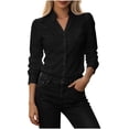 thumbnail image 2 of IUYRTFE Women Lapel Collar Long Sleeve Button Down Shirt Slim Fit Solid Color Casual Blouse for Office Daily Wear, 2 of 5