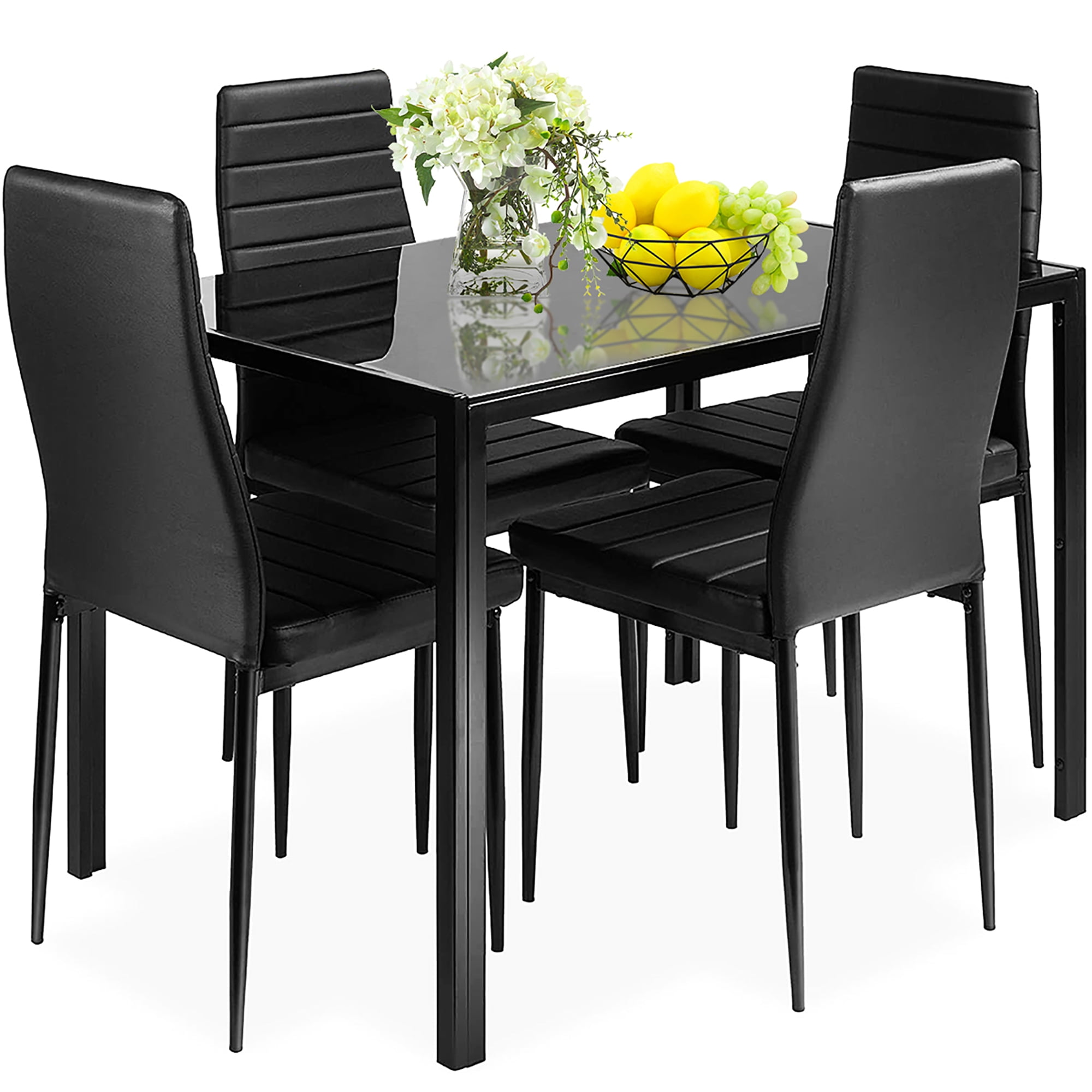 Costway 5 Piece Kitchen Dining Set Glass Metal Table 30'' and 4 Chairs ...