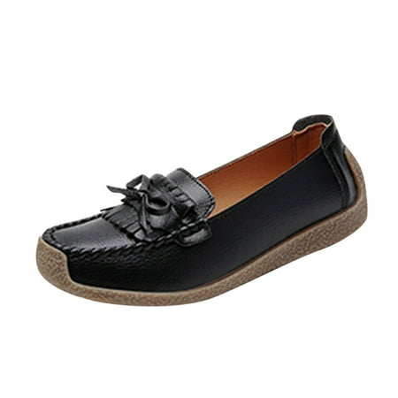 

Sandals Women Leather Beans Soft Sole Single Footwear Fashion Slippers for Women Black Size 6.5