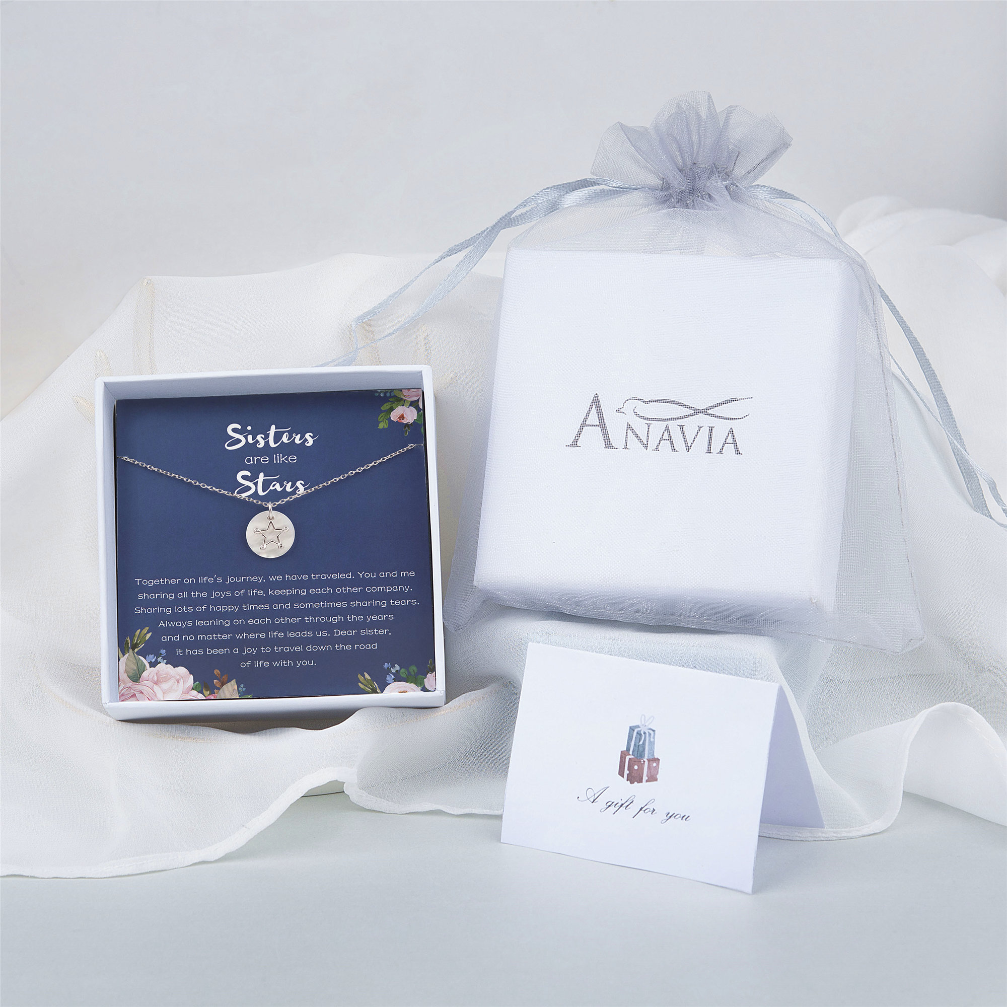 Anavia Sisters Necklace Birthday Gift for Big Sister, Sisters are like Stars, Two Sisters Necklace with Card