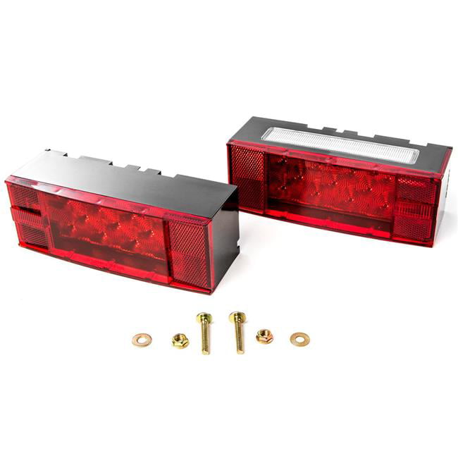 Red Left+Right LED Submersible Trailer Boat Rectangle Stud Stop Turn Tail Lights 