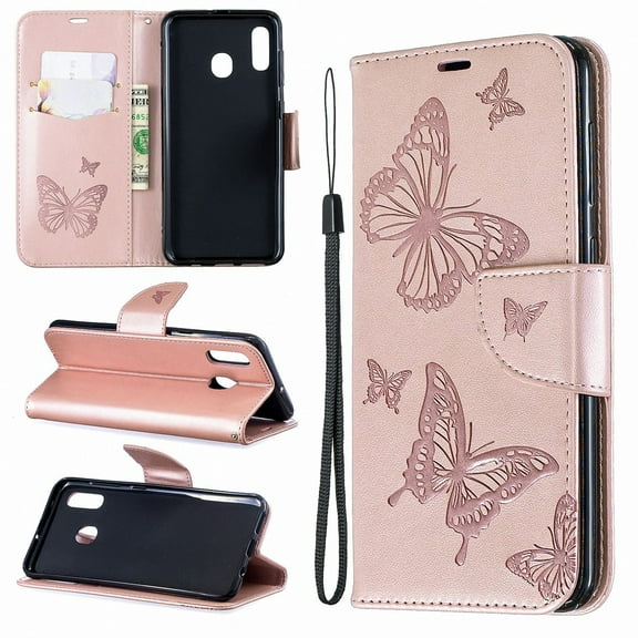Samsung Galaxy A30 Case, Galaxy A20 Case, Dteck Embossed Butterfly Flip PU Leather Stand Wallet Case Cover For Samsung Galaxy A30/A20, Pink