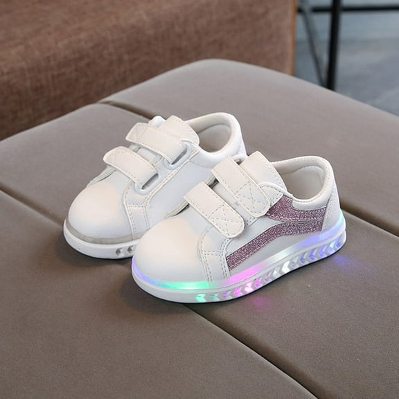 Uttoasfay Toddler Shoes Children Kid Baby Girls Boys Shoes Striped Bling Flat Led Luminous Sport Sneaker Shoes Pink 15-18Months