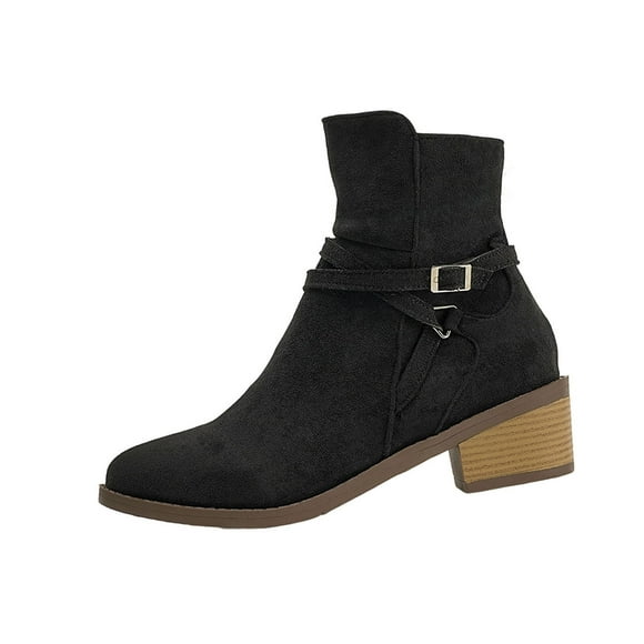 Lovzfmll Ankle Boots for Women, Ankle Boots Pointed Toe Side Zipper Low Heel, Chunky Low Heel Round Toe Buckle Chelsea Boots Casual Fall Black Boots