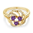 thumbnail image 2 of Gem Stone King 18K Yellow Gold Plated Silver Heart Purple Amethyst 3-Stone Ring for Women (1.07 Cttw, Heart Shape 4MM, Gemstone February Birthstone, Size 7), 2 of 4