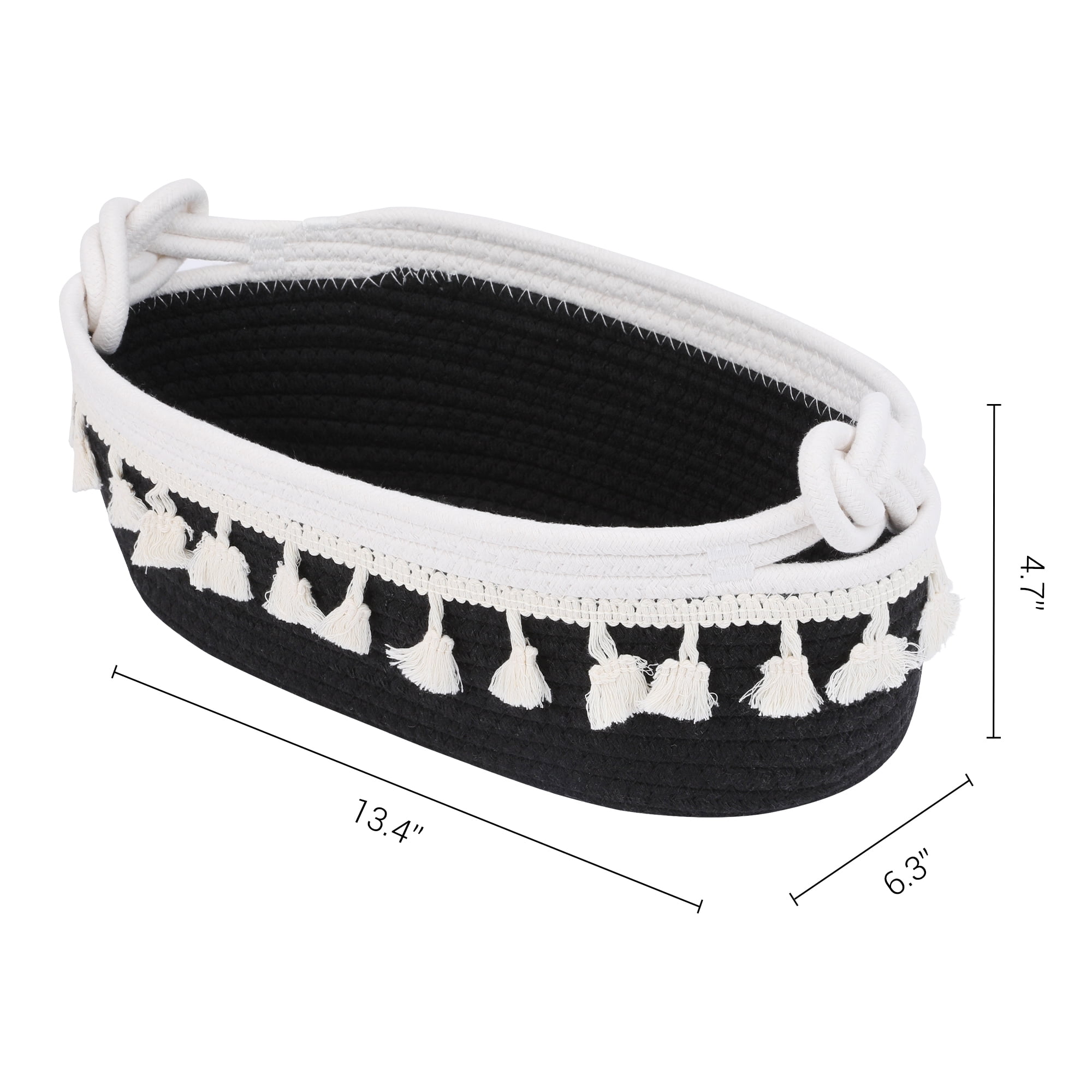 Unique Bargains Woven Storage Basket Solid Shelf Storage Bin Black 13.4*6.3*4.7in