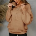 thumbnail image 4 of Homgro Women's Quarter-zip Pullover Sweater Long Sleeve Zip Up Winter Warm Tops Khaki Small, 4 of 5