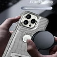 thumbnail image 5 of Back Case for iPhone 16 Pro Max, Crocodile Texture PU Leather + Plating Frame, Hidden Adjustable Kickstand, Support Magnetic Car Mount, Drop Protective Phone Cover for iPhone 16 Pro Max, Black, 5 of 7