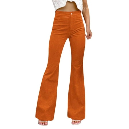 

GWAABD Tummy Control Scrub Pants Women Corduroy Flare Pants Elastic Waist Bell Bottom Trousers