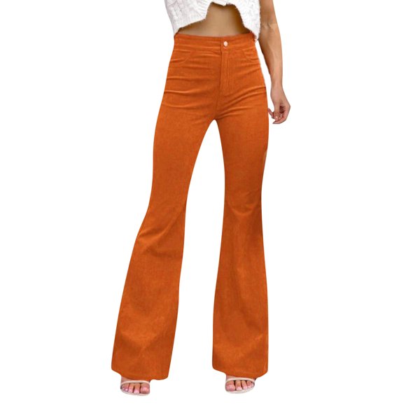 Bmisegm Stylish Women's Casual Pants Flare Trousers with Elastic Waist for Comfort and Versatility Orange XXL