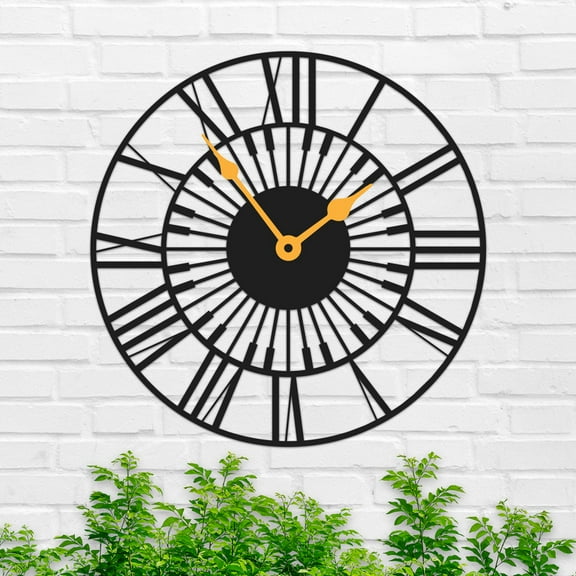 Silent Metal Large Wall Clock,Vintage Roman Numerals Metal Wall Art,For Living Room Bedroom Wall Hanging Decor Metal Sign,Housewarming Gift