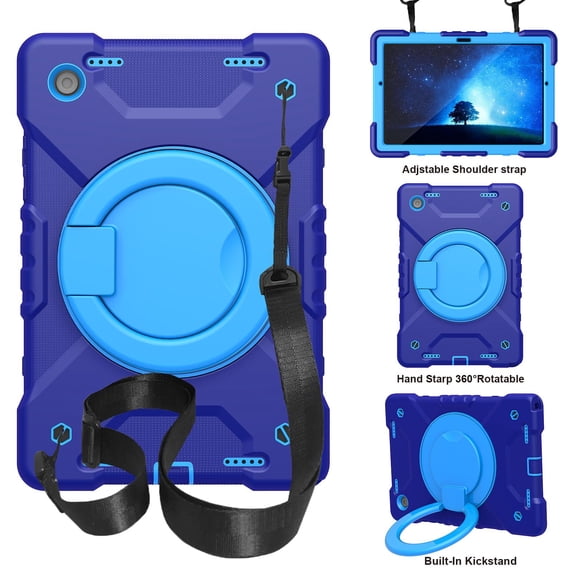 ELEHOLD Rugged Case for Samsung Galaxy Tab A7 Lite 8.7 (2021) Three-Layer Protection PC+Silicone Case with 360° Rotatable Kickstand Folding Handle Grip Shoulder Strap Shockproof Case,C