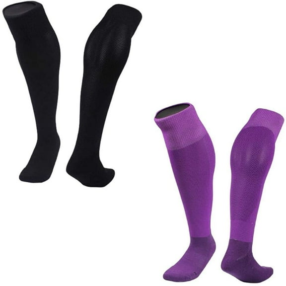 Lian LifeStyle 2 Pairs Exceptional Knee High Sports Socks for Soccer, Softball, Baseball and many other Sports XL0005 Size M Black,Purple