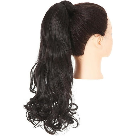 Aorsher Natural Black Clip in Ponytail Extension, 24 Inch Long Curly Wavy Ponytail Natural Wavy Synthetic Hairpiece Pony Tails Hair Extension for Women Daily Use