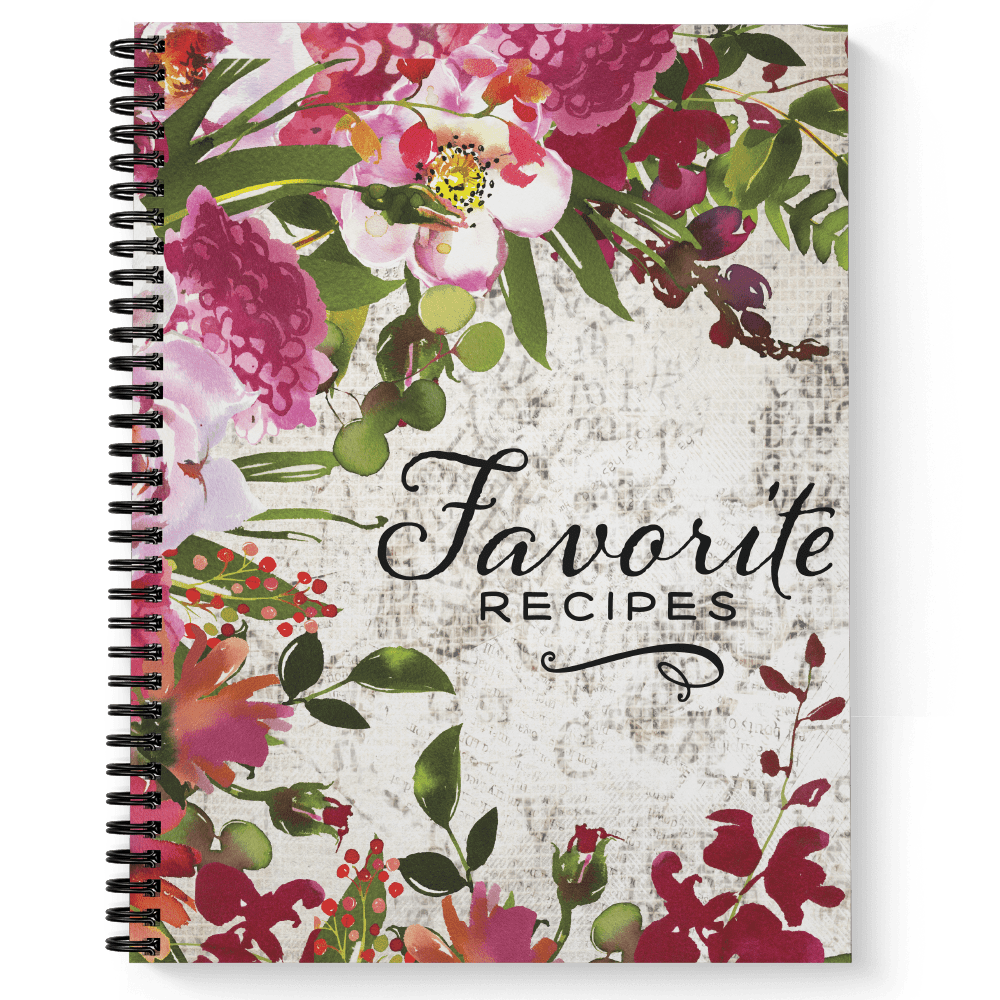 Softcover Favorite Recipes 8.5" x 11" Spiral Recipe Notebook/Journal, 120 Recipe Pages, Durable Gloss Laminated Cover, Black Wire-o Spiral. Made in the USA