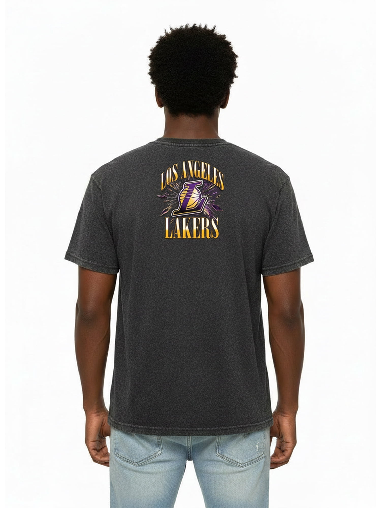 NBA Los Angeles Lakers Men's & Big Men's Front & Back Boxy Fit Mineral Wash Graphic T-Shirt, Sizes XS–4XLT, 2XB–5XB
