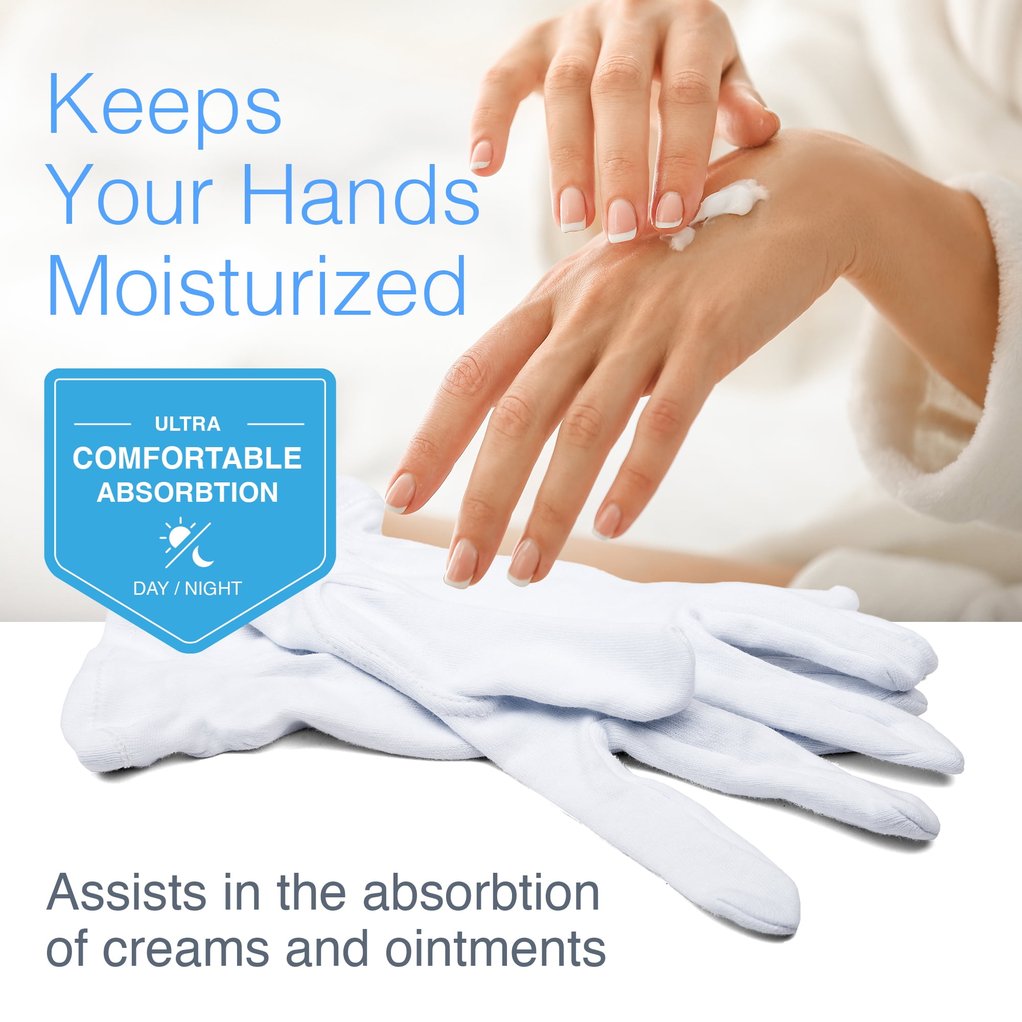 Cara 100% Premium Cotton Gloves - Professional Grade, Soft- Ideal for Moisturizing, Eczema Care, and Hand Protection, Ultra-Soft & Breathable, 24-Pack Medium