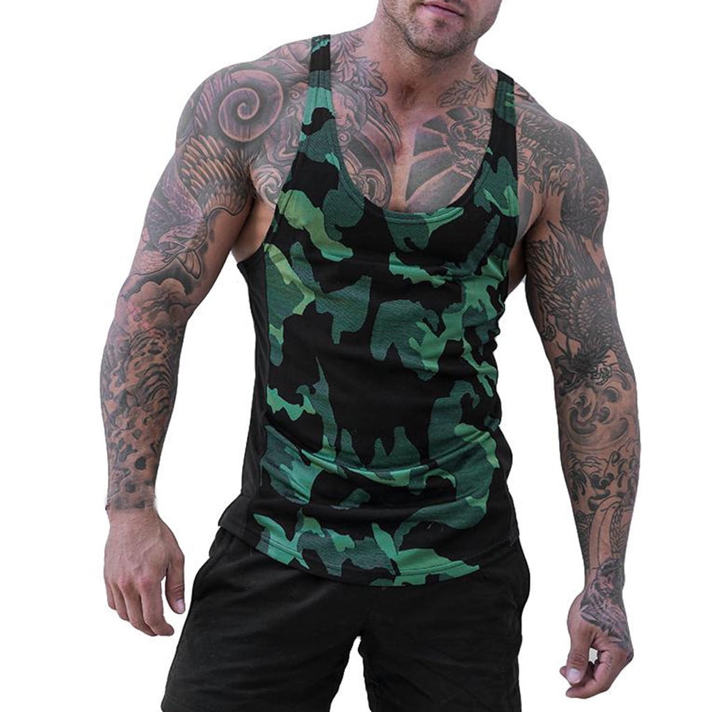 LYXSSBYX Mens Tank Tops on Clearance Men Camouflage Stripe Sports Vest Striped Splice Large Open