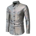 thumbnail image 1 of Aueoeo Men's Long Sleeve Shirt Casual Tee Shirts Stripe Bronzing Button Shirt Disco Party Costume Shirt, 1 of 8