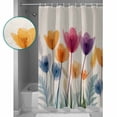 thumbnail image 3 of 72x78 Inch Shower Curtain Tulips Garden Bathroom Decor Waterproof Fabric Bathtub Bath Curtains Decorative Purple Blue Floral Colorful Retro Elegant Extra Long Shower Curtain Set with Hooks, 3 of 6