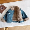 thumbnail image 6 of MXIEZI 2-10T Kids Toddler Girls Boys Denim Jacket Outerwear Faux Fur Thicken Fleece Lined Jean Coat Plush Winter Outwear Snowsuit, 6 of 9