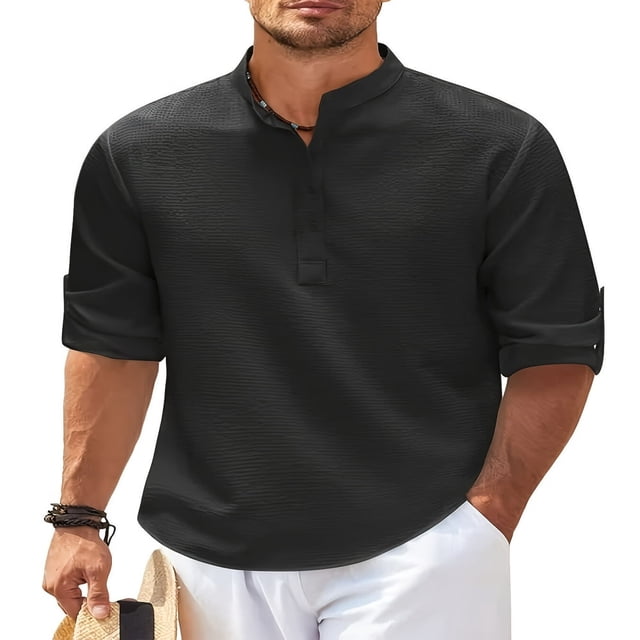 Hawaiian Seersucker Cardigan Men‘s Button Down Long Sleeve Plus Size Shirt