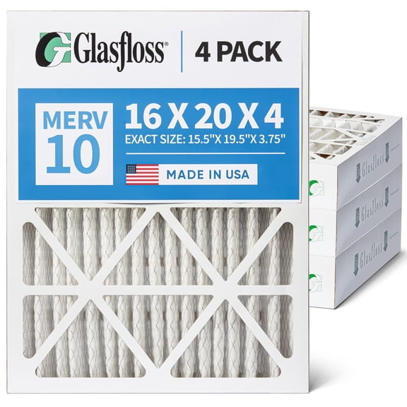 Glasfloss ZL 16x20x4 MERV 10 Pleated AC Furnace Air Filters. Box of 4. Exact Size: 15-1/2 x 19-1/2 x 3-3/4