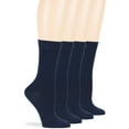 Women's Turkish Premium Cotton Blend Crew Socks, Soft Heel, Dark Navy