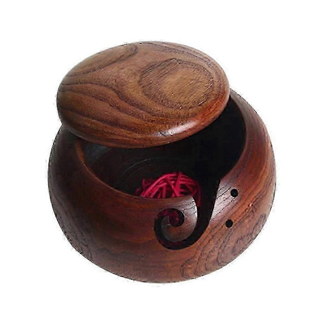 2026 Wooden Bamboo Dustproof Yarn Bowl Holder with Lid Crochet Wool Storage Tool
