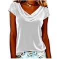 thumbnail image 1 of Camisas de Color Sólido para las Mujeres Plisado Estirable Puños Cuello en V Suéter de Manga Larga Blusa, Camisas de Manga Larga de las Mujeres, 1 of 5