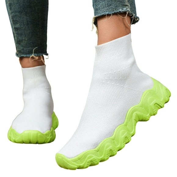 Womens Mens High Top Fashion Sneakers Slip on Socks Shoes Casual Comfortable Knitted Chunky Walking Shoes