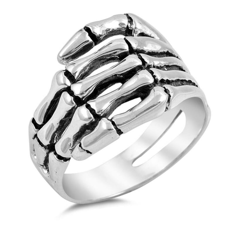 Skeleton Hand Biker Ring .925 Sterling Silver Band Jewelry Female Male  Unisex Size 8