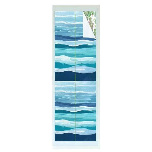 Window Privacy Film Ocean Beach Stained Glass Window Film Decorative Sun Block Window Cover Modern Blue Coastal Wave Oil Painting Art Window Clings Static Adhesive Sticker for Bathroom 17.7"x78.7"