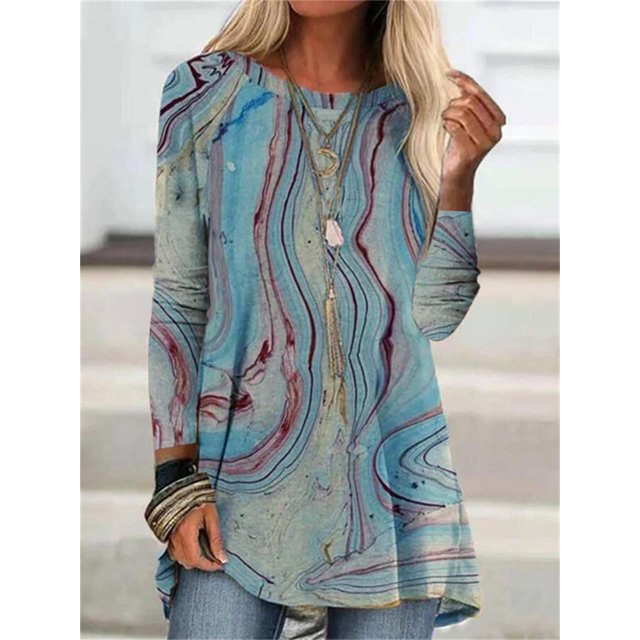 Camiseta de manga larga con estampado creativo para mujer, Tops informales de cuello redondo, sudadera holgada de algodón de calle