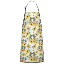 Yellow Highland Cow Sunflower Bow Pattern Apron-Garden Aprons for Women with Pockets-Cotton Linen Waterproof Kitchen Cooking Gardening Aprons Adjustable for Kitchen,Cooking,BBQ and Salon 33x27 Inch