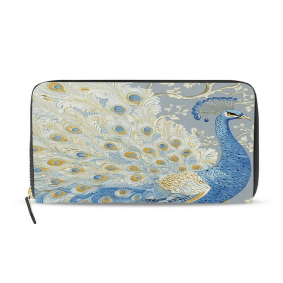 Qxltty Pretty Blue Peacock Women's Leather Wallet Fashion Retro Multi Card Holder with Cell Phone Pocket Mothers Day Gifts