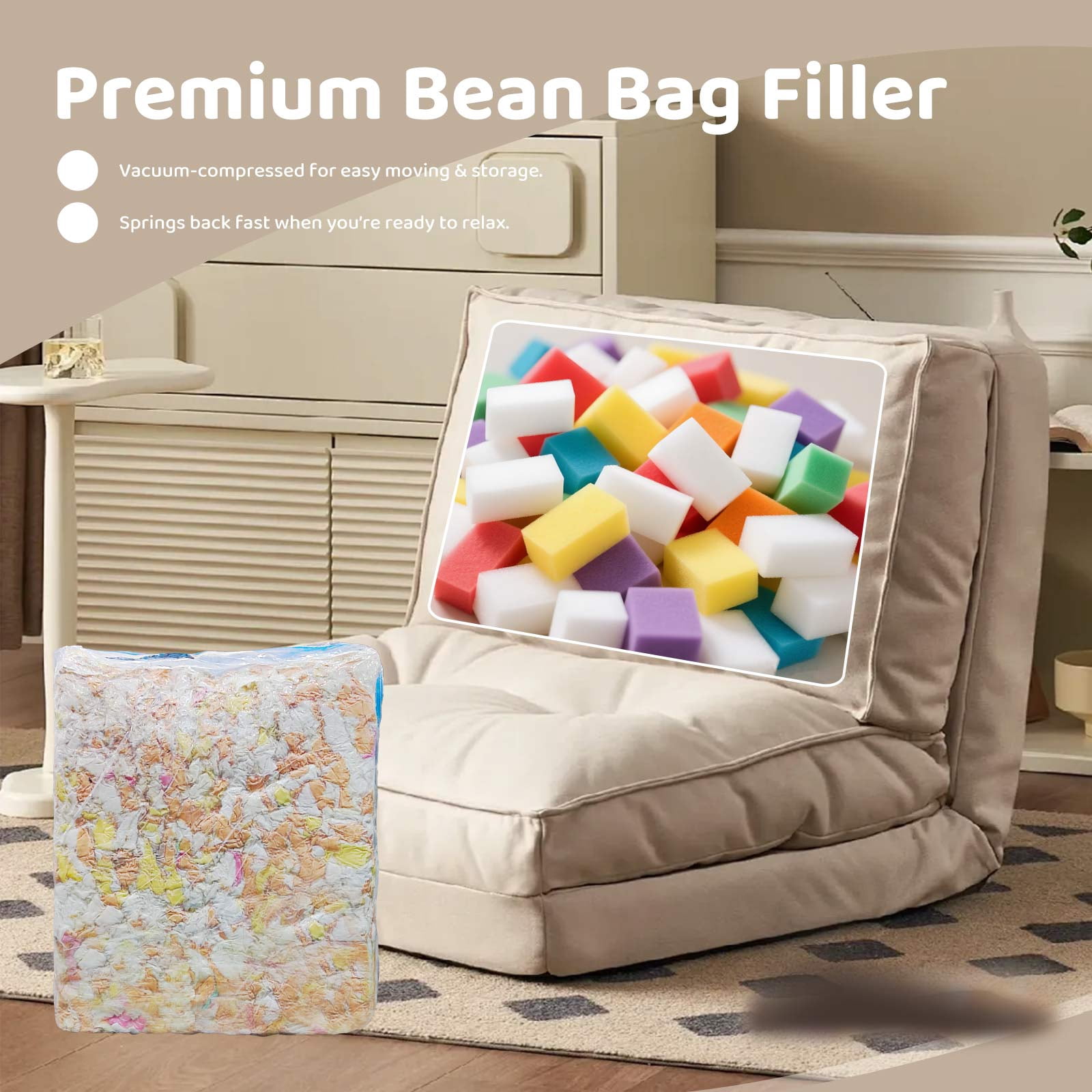 Bean Bag Filler,Shredded Memory Foam 10lbs,Bean Bag Filling Punching Bag Filler Soft Stuffing for Couch Cushion Pillows Dog Bed Stuffed Animals Beanbags Chairs Arts Crafts (10Pounds)