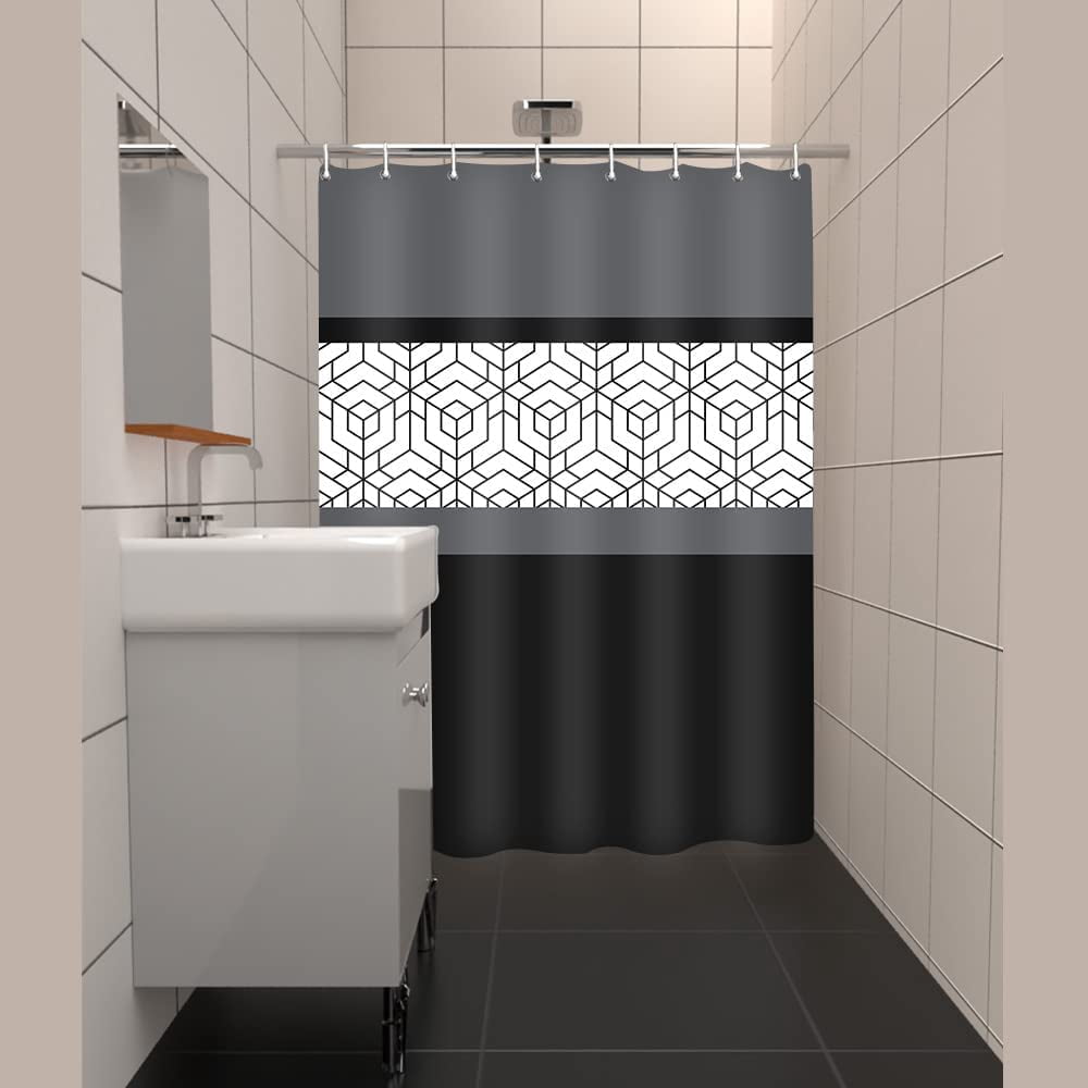 Narrow Size Stall 36"x72" Modern Farmhouse Shower Curtain Set for Bathroom with Hooks Grey Black White Boho Bath Curtain Abstract Plaid Water Repellent Polyester Shower Curtain Trim