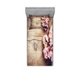 thumbnail image 2 of Ambesonne Flower Fitted Sheet & Pillow Sham Set, Spring Blossom on Wood, Queen, Pink Brown, 2 of 3