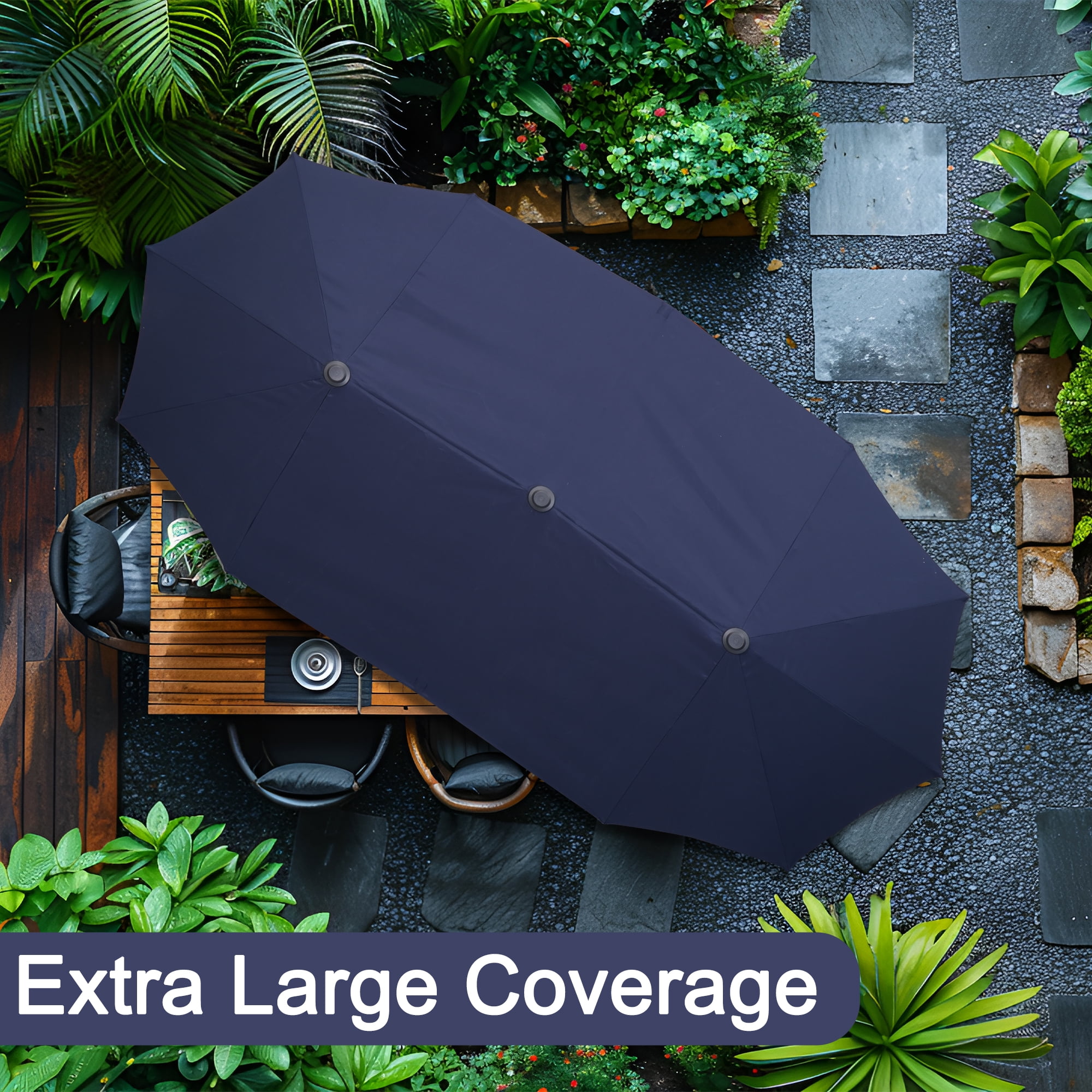 Autlaycil 13ft Rectangle Patio Umbrella with Crank System, Sturdy Ribs for Pool, Yard, Market - Navy Blue
