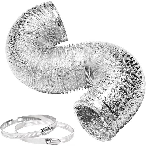 iPower 4" x 8ft Aluminum Duct Hose, Flexible Non-Insulated Ventilation for Heating Cooling & Exhaust, Silver