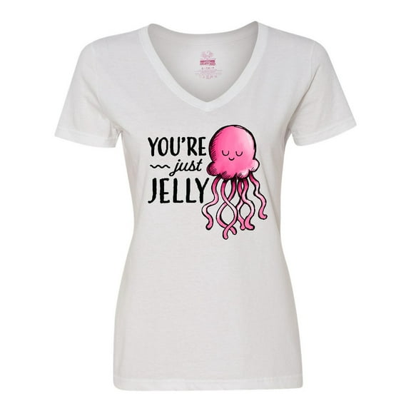 Inktastic You're Just Jelly with Pink Jellyfish Women's V-Neck T-Shirt