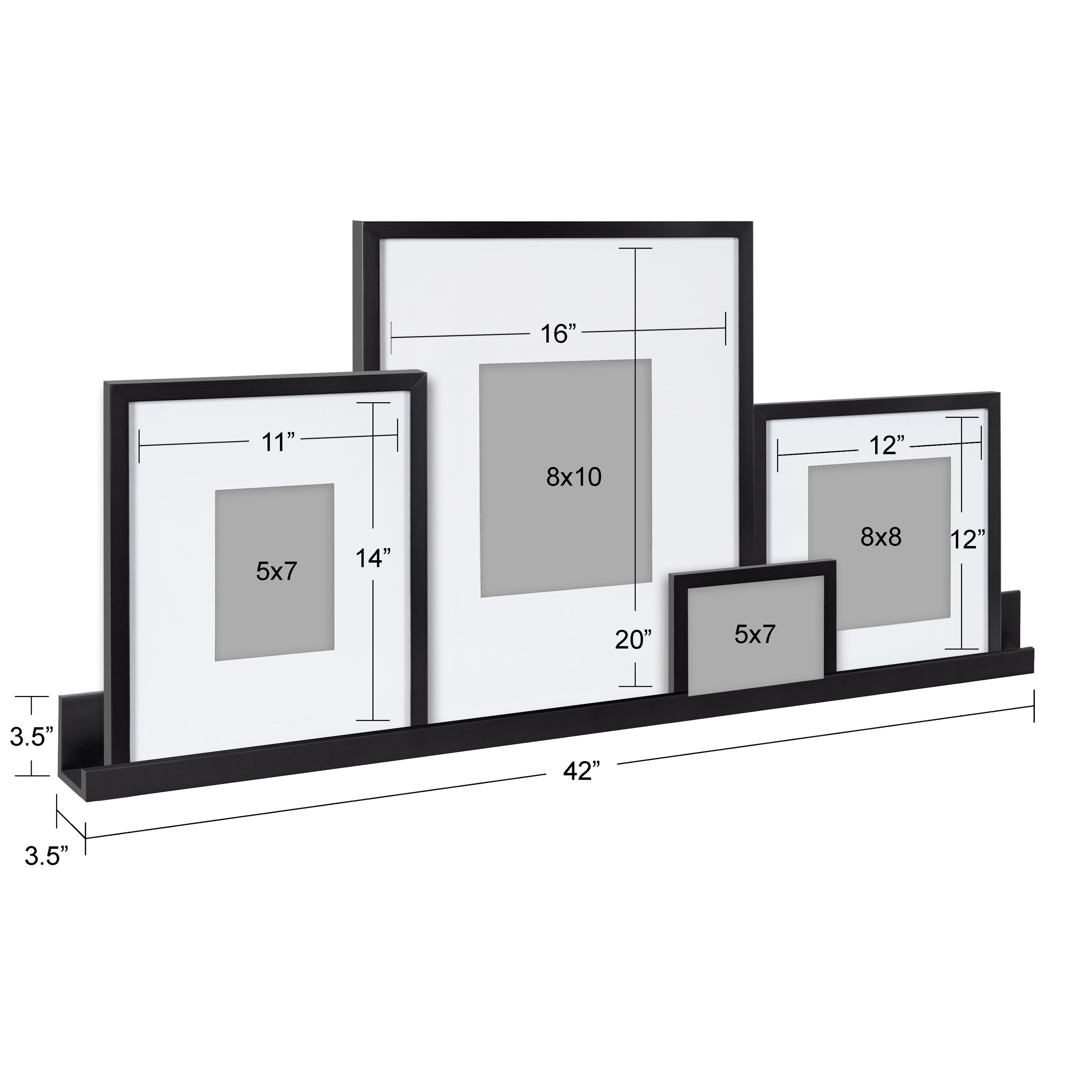 Kate and Laurel Gallery Transitional Frame and Shelf Set, Set of 5, White, Sophisticated Wooden Picture Frames With Multiple Sizes Included