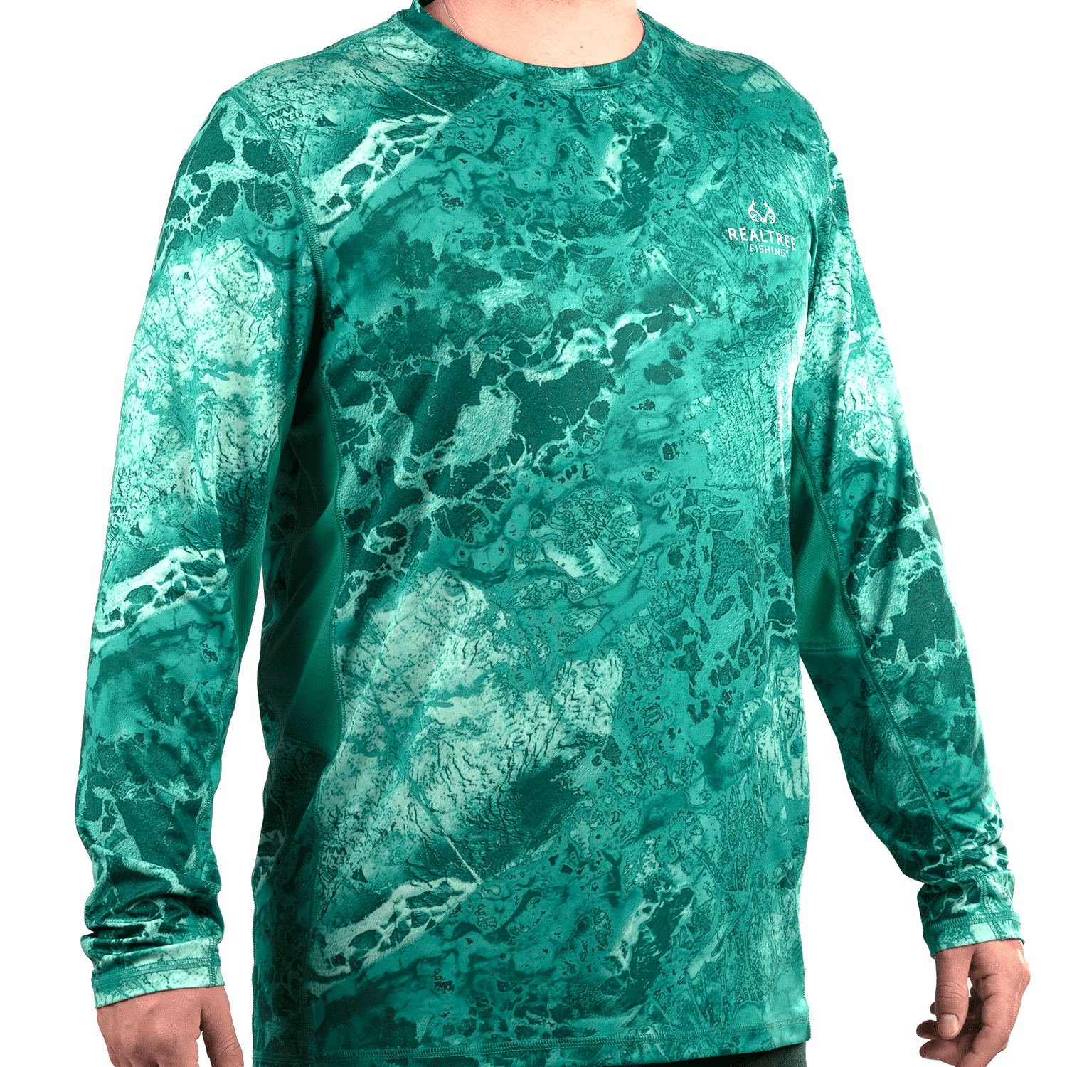Realtree Wav3 Camo Lagoon Long Sleeve Performance Fishing Shirt for Men