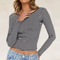 thumbnail image 2 of Kaemgyyd Going out Tops for Women Fashion Striped Low Back T-Shirts Spring Fall Clothes Scoop Neck Cropped Long Sleeve Shirts for Women, 2 of 7